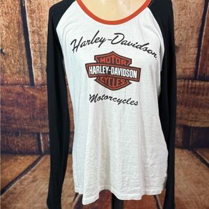 Harley-Davidson Women's Black and White Long Sleeve Tee with Orange Accents